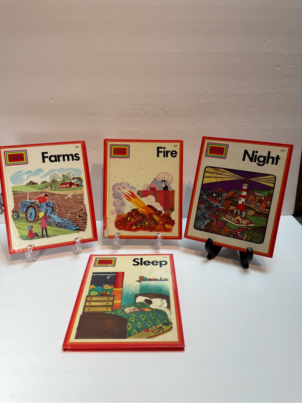 Set of 4 Vintage 1970's Wonder Starter Books - Farms/Fire/Night/Sleep